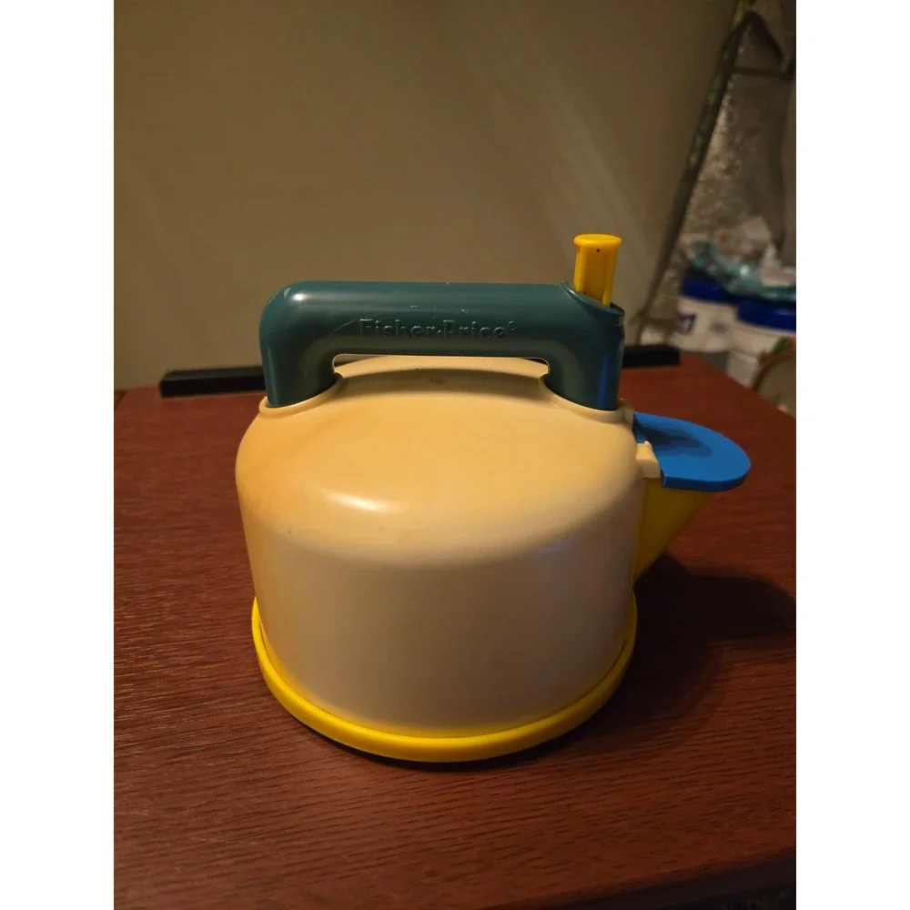 Vintage Fisher Price Tea Kettle 2113‎ Blue Flower Play Kitchen Toy 1982 USA